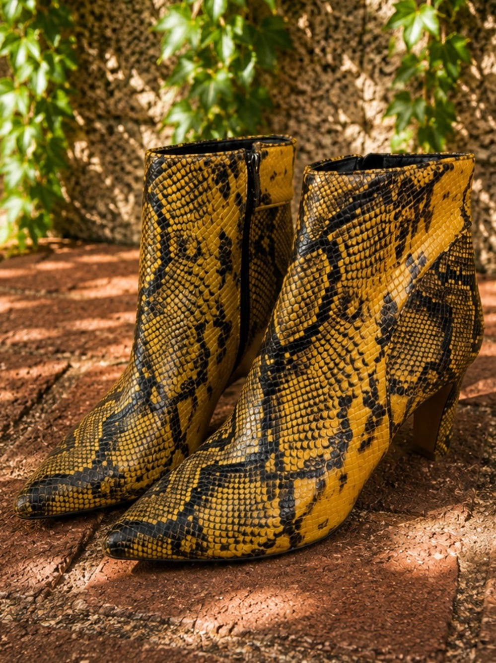 STEVEN BY STEVE MADDEN Gold and Black Reptile Skin Patterned Ankle Boots, 10
